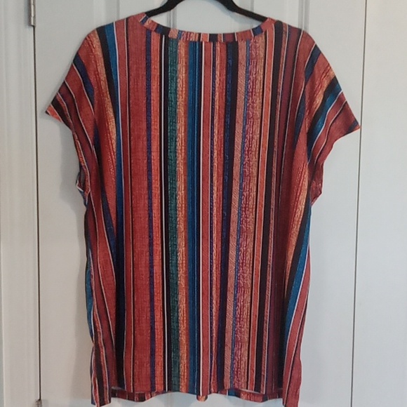 Casual V-Neck Striped Blouse - Red Multi - Picture 4 of 5